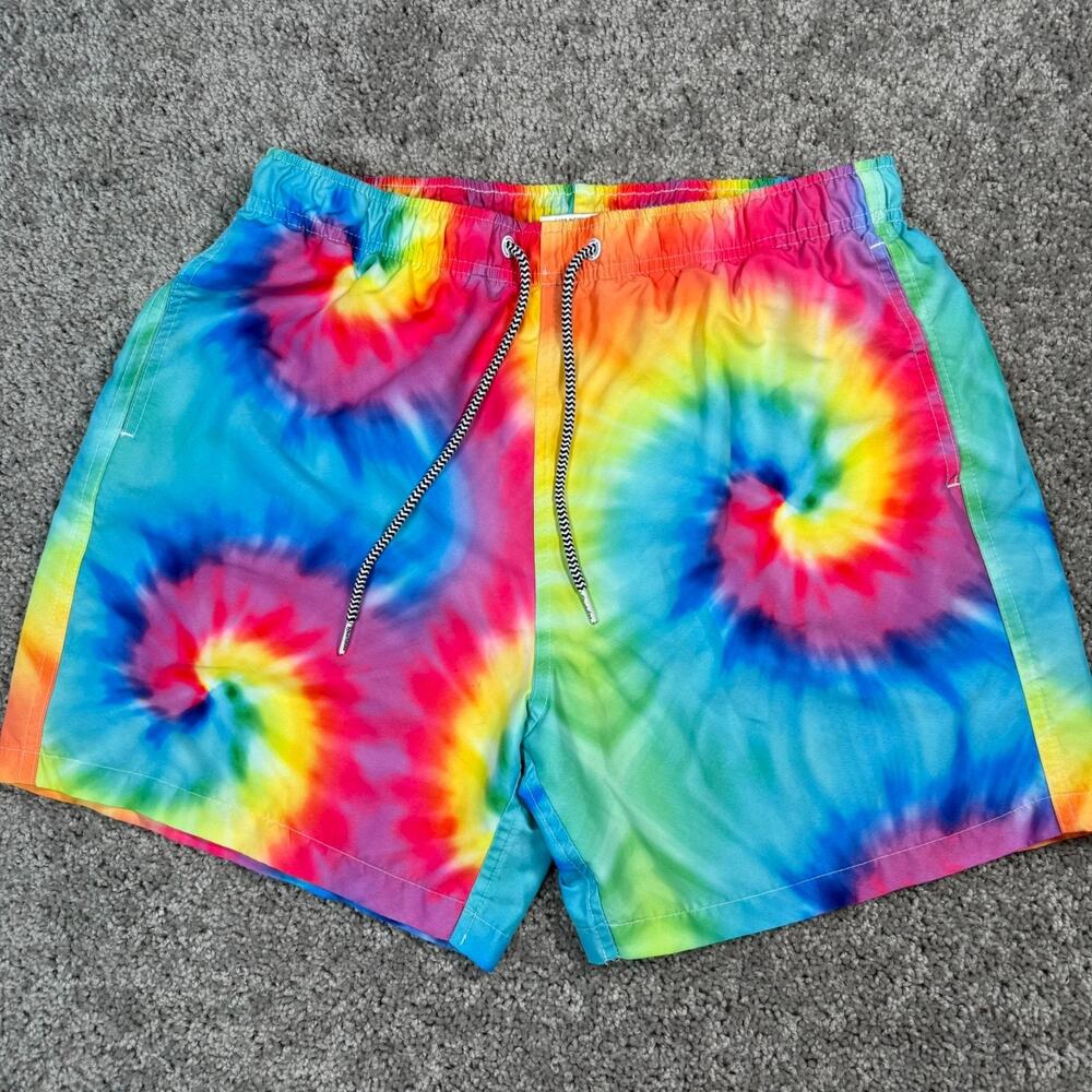 Boardies Apparel Mens M Rainbow Tie Dye Drawstring Lined Swim Board Shorts